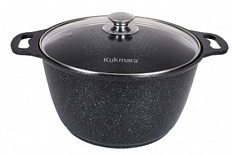 Кастрюля литая 8,0л стеклянная крышка Темный мрамор ТМ KUKMARA