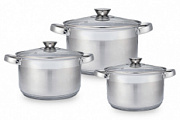 Набор 6 предметов кастрюли цилиндрические 2,7, 3,6, 6,5л  Серебро / Silver ТМ Appetite